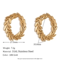 18K gold plated stainless steel olive leaf stud earrings with size measurements - O-Shape Leaf Stud Earrings - Gold