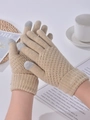 Winter touch screen knitted gloves in beige and grey color block style for women - One Size / Beige