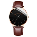 Reloj Geneva para hombre con esfera negra, caja de oro rosa y correa de cuero marrón - Caja Oro Rosa Esfera Negra Correa Cuero Marrón