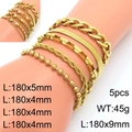 Five-piece 18K gold plated stainless steel bracelet set with Cuban and snake chain links - 5-Piece Set Gold Combination Style (KB203725-Z) / Gold