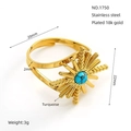 Bague en acier inoxydable plaqué or 18k avec design soleil et pierre turquoise - Style Turquoise Rayon de Soleil (ZR1750G)