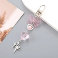 Portachiavi con cuore e fiocco in cristallo rosa e ciondolo a stella in metallo - Pendaglio Stella Con Fiocco (K4845) / Rosa (K4845)