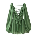 Abito corto verde sexy con schiena scoperta, lacci e fiocco decorativo in vita - S / Verde Erba
