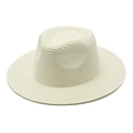 Detail of fine plain weave texture on a cream wide brim straw sun hat for summer - M (56-58cm) / Cream