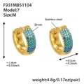 18k gold plated stainless steel huggie earrings with gradient blue zircon stones - Navy Zirconia (F931-7) / M