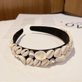 Baroque black headband with white shells and sparkling rhinestones in bohemian style - Style L (Black Crystal Shell)