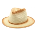 British style gradient straw fedora hat for sun protection during summer outdoor travel - M (56-58cm) / Beige + Caramel