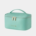Mint green large capacity cross-grain cosmetic bag with double zippers and handle - Matcha Green