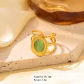 Golden titanium steel multi-layer ring with green cat eye stone and sunburst design - Adjustable Open / JOM25024-Gold Large Green Stone Retro