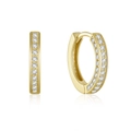 Detail view of gold S925 sterling silver hoop earrings with pavé set cubic zirconia diamonds - Style 7 / Gold