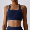 Dark blue high-impact sports bra with wide straps and U-neckline for yoga and fitness - 10/M / Navy Blue