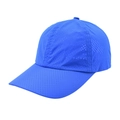 Detail of dark blue quick-dry mesh fabric and breathable laser-cut holes on baseball cap - Blue