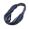 Blue knitted wide headband with twisted design and striped pattern for women - Blue White Black Knot
