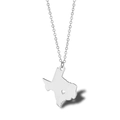 Dettaglio del ciondolo mappa del Texas argento con cuore traforato su catena fine - Color Acciaio