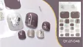 Waterproof purple and nude toe nail wraps with silver glitter lines and rhinestones - QYJ21-048 (Dark Purple-Grey/White/Silver Glitter Lines)