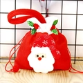 Red brushed fabric Christmas Santa gift bag with green holly and drawstring handle - Brushed Fabric / Brushed Fabric Handbag Drawstring (Santa)