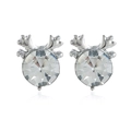Silver reindeer antler earrings with sparkling round cubic zirconia on white background - White Rhinestone Elk Stud Earrings