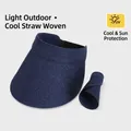 Foldable navy blue straw sun hat with wide brim for UV protection and summer outdoor travel - Navy Blue (8222)