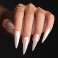 Glossy pearl white long stiletto press-on nails with shiny finish on dark background - Creamy White (DIY33)