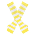 Knitted long fingerless gloves featuring yellow and white horizontal stripes and thumb hole - Yellow White Stripes