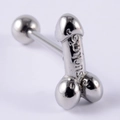 Barbell tongue ring in silver steel with phallic charm and SUCK ME engraving - 1.6mm / Novelty Organ-Steel