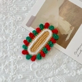 Handmade Christmas crochet hair clip with vintage red and green knit patterns - Beige Center Lace Oval Hair Clip