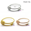 Three-color adjustable steel wire rope cuff bracelets with shell pearl and coin charm - Double Loop Shell Pearl Portrait Style (KB117021-KFC) / Gold