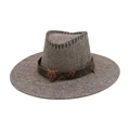 Western cowboy sun hat with wide brim, leopard metal buckle and rustic stitch detail - Grey (Leopard Head Belt)