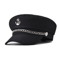 Casquette militaire noire classique avec insigne ancre argentée et détail de chaîne - M (56-58cm) / Ancre Noire