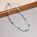 Minimalist 2mm light blue tourmaline choker with faceted beads and gold accents - XL0099 Light Blue Faceted Gold Barrel