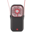 Portable folding mini fan in black and red with integrated power bank and neck strap - Basic Black