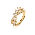 Macro detail of V-shaped adjustable ring with heart-shaped zircon stones and gold plating - Style I / Gold