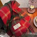 Red and green plaid scarf with soft tassels in classic British festive style - Christmas Plaid