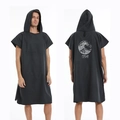 Quick-dry black hooded surfing poncho featuring Japanese wave graphic and OISHI logo - One Size / Snap Button Print - Black