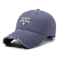 Distressed dark blue baseball cap with white embroidered T.NY FBXS letters and star - Adjustable / Navy Blue