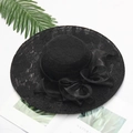 Elegant black lace sun hat for women featuring a large satin bow and wide brim design - Floral Black