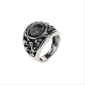 Retro silver compass ring with skull carvings and adjustable open band for men - One Size (Adjustable Open) / Antique Silver
