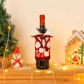 Christmas wine bottle sweater with red and white snowflake pattern and plush pom-poms - Red Rudolph