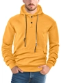 Men's mustard yellow hoodie in waffle knit texture with drawstring and buttoned neck - S / Yellow