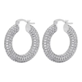 Classic silver-colored pavé hoop earrings with shimmering white crystals in a minimalist design - Silver