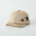 Close-up of soft camel baby baseball cap featuring star patches and DIDICute label - 50cm (1-3 Years) / Flat Cap / Khaki