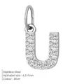 Sparkling silver stainless steel letter U pendant charm with pavé zircon stones - Letter U(ZP39269) / Steel