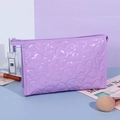Purple heart embossed faux leather cosmetic bag with reflective Y2K style finish - Business Organizer Bag / Purple