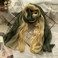Pleated silk scarf in green and yellow gradient design for women with a vintage ethnic style - 190cmx75cm / Avocado Green & Light Yellow Gradient