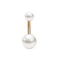 Detail of rose gold navel ring featuring two polished white faux pearls on white background - Rose Gold/White Pearl