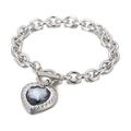 Silver stainless steel OT buckle bracelet featuring a dark grey heart-shaped crystal pendant - Silver Dark Grey Heart Style (KB162175-Z)