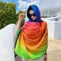 Lightweight cotton-linen gradient scarf with star patterns for beach sun protection - 180*90CM / 39238-Iris Gradient Starry