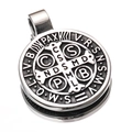 Sint-Benedictus medaille hanger van roestvrij staal in zilver en zwart voor kettingen - Gemiddelde Grootte (Zonder Ketting) (37mm*28mm)