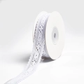 White lace ribbon roll with delicate hollow flower patterns for gift wrapping and DIY crafts - S001