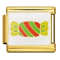 Charm modulare italiano dorato con motivo a caramella colorata su smalto bianco - Stile Gelato (ICJ972)
